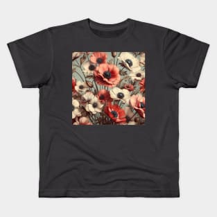 anemone and poppy flower pattern 6 Kids T-Shirt